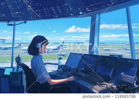 Airport control room_Controller giving instructions_Illustration 3 Airport control room_Controller giving instructions_Illustration 3 118083786