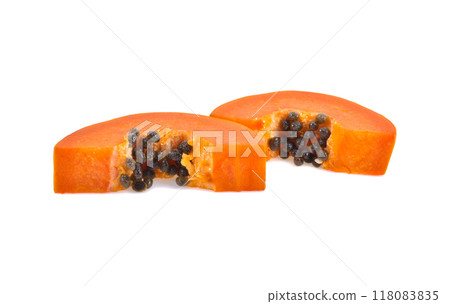 Slice of papaya isolated on white background. 118083835