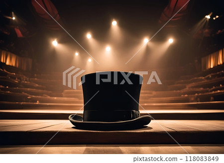 劇院舞台上聚光燈照亮的高頂禮帽的插圖 118083849