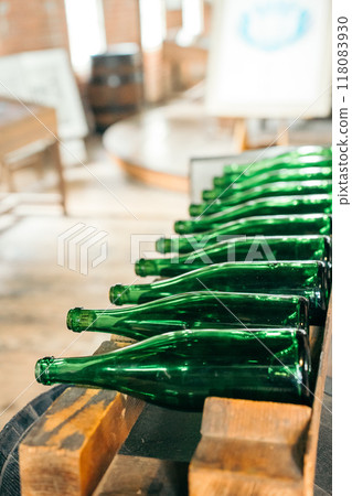 Rows of sake bottles inside the Kamiya Denbei Memorial Museum (Ushiku Chateau) 118083930