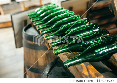 Rows of sake bottles inside the Kamiya Denbei Memorial Museum (Ushiku Chateau) 118083932