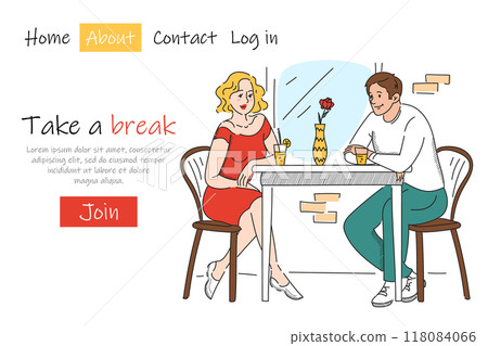 Web banner with couple sitting at the cafe table 118084066