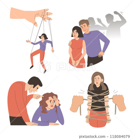 Abuse in couples set vector isolated 118084079
