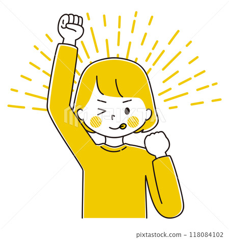 一個淘氣的女人用拳頭泵的插圖 一個淘氣的女人用拳頭泵的插圖 118084102