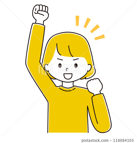 一個微笑的女人握拳的插圖 118084103