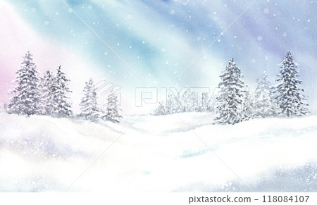 Fantastic snowy landscape watercolor painting 118084107