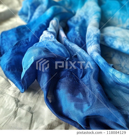 Shibori pattern. Blue cotton fabric texture. 118084129