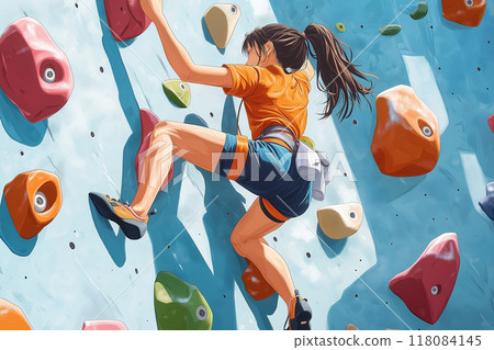 A woman with bouldering 118084145