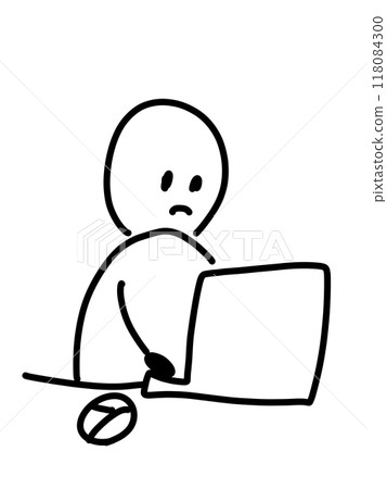 一個人在計算機上工作的鬆散插圖 一個人在計算機上工作的鬆散插圖 118084300