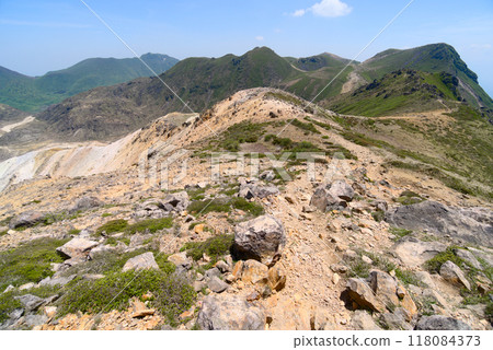 Mount Ofune, Mount Nakadake, Mount Inaboshi, and Mount Kuju as seen from the middle of Mount Hosho Mount Ofune, Mount Nakadake, Mount Inaboshi, and Mount Kuju as seen from the middle of Mount Hosho 118084373
