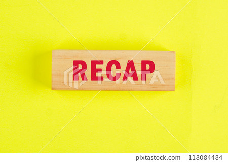 RECAP word on wooden blocks with a yellow-green background RECAP word on wooden blocks with a yellow-green background 118084484