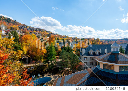 Mont Tremblant Ski Resort in autumn. Beautiful maples scenery in the Laurentians. Mont-Tremblant, Quebec, Canada. 118084546