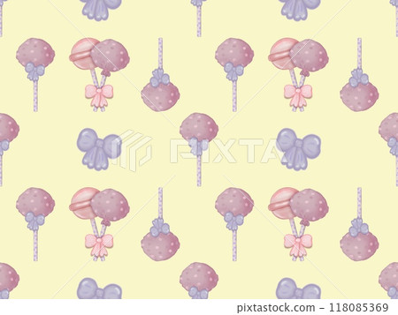 Seamless patterns lollipops hand drawn on pastel background. 118085369