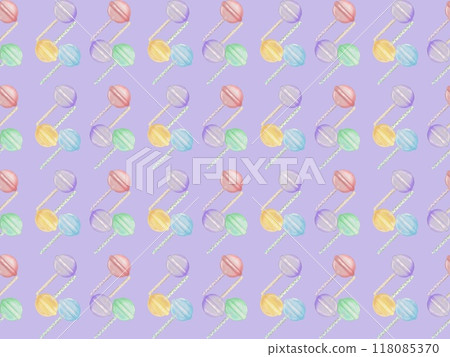 Seamless patterns lollipops hand drawn on pastel background. 118085370