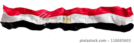 Stylized flag of Egypt, waving in the wind, isolated on white background. Footer, header or divider. Cut out wide, panoramic element. Banner for patriotic themes or national event promotions. 3D. Stylized flag of Egypt, waving in the wind, isolated on white background. Footer, header or divider. Cut out wide, panoramic element. Banner for patriotic themes or national event promotions. 3D. 118085603