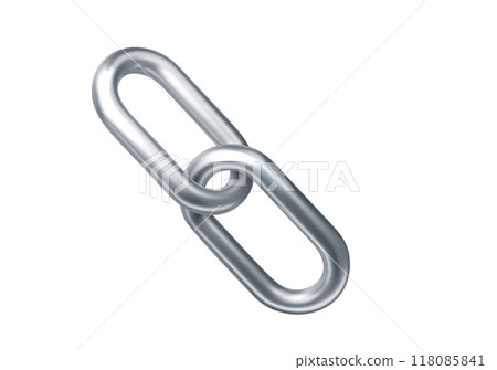3d silver chain realistic illustration Isolated on white background. 3D chrome metallic retro futuristic design element 118085841