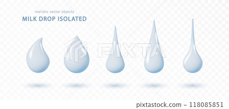Milk , white water droplet or cream drip isolated. Realistic drop shampoo, gel or lotion skincare collections. 118085851