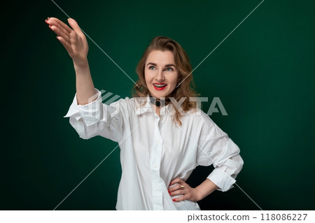 Woman Wearing White Shirt and Bow Tie 118086227