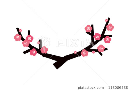 梅樹插畫素材集，部分梅花和大樹枝_silhouette_pink 118086388