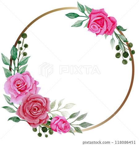 Isolated object-118. Roses wreath 3, watercolour illustration. Isolated object-118. Roses wreath 3, watercolour illustration. 118086451