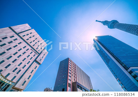 Tokyo cityscape in Japan, with views of Tokyo Skytree, sunlight, hotels, etc. - September 6th Tokyo cityscape in Japan, with views of Tokyo Skytree, sunlight, hotels, etc. - September 6th 118086534