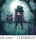 哥德式幻想女孩與貓頭鷹 118086629
