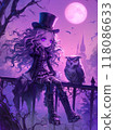 哥德式幻想女孩與貓頭鷹 118086633