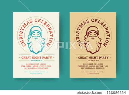 Christmas celebration night party retro flyer design template set vector flat illustration 118086834