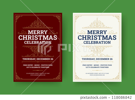 Merry Christmas classic retro luxury flyer design template set vector flat illustration 118086842