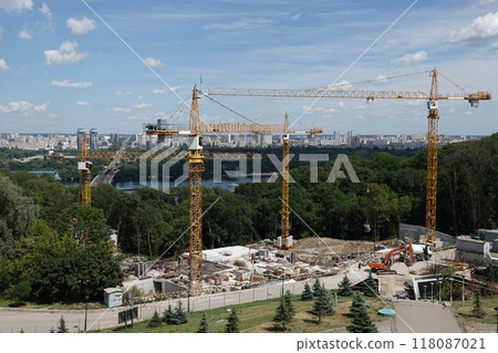 Kiev, Ukraine July 20, 2020: Construction of the monument to the Holodomor-genocide of 1932-1933 in Ukraine in Kiev 118087021