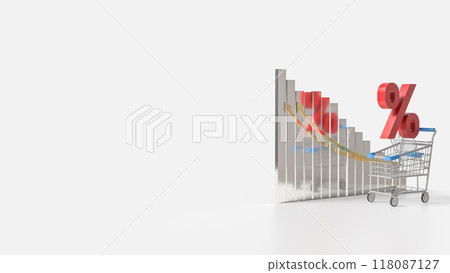 The red Percent in shopping cart for Business concept 3d rendering. The red Percent in shopping cart for Business concept 3d rendering. 118087127