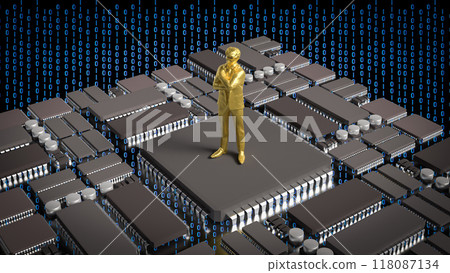 The gold man on pcb board for business or technology concept 3d rendering. 118087134