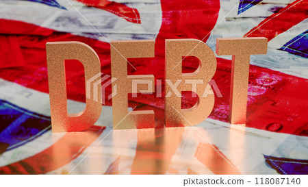 The Debt text on union jack flag for business concept 3d rendering 118087140