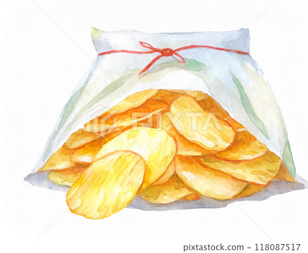 Watercolor painted potato chips 118087517