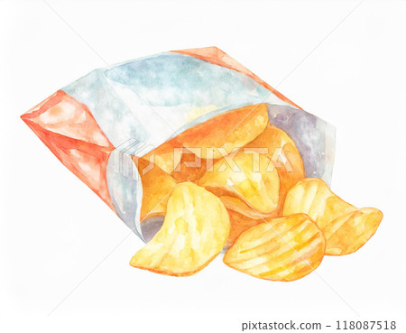 Watercolor painted potato chips 118087518
