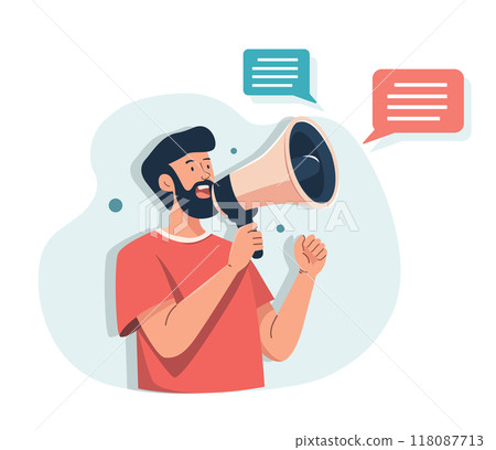 Man shouting in loud speaker. Influencer or social marketing concept 118087713