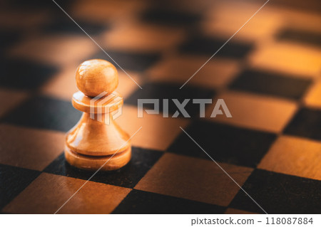White Chess Pawn Standing On Chessboard White Chess Pawn Standing On Chessboard 118087884