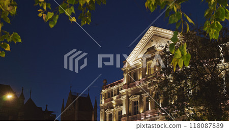 Mumbai, India. Heritage Structure Called Army And Navy Building In Night Illumination. Located In Art District Of Kala Ghoda In Mumbai. Today, Army And Navy Building Houses Various Companies Of Tata Mumbai, India. Heritage Structure Called Army And Navy Building In Night Illumination. Located In Art District Of Kala Ghoda In Mumbai. Today, Army And Navy Building Houses Various Companies Of Tata 118087889