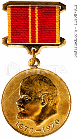 Russian Soviet Medal In Commemoration Of The 100th Anniversary Of Birth Of Vladimir Ilyich Lenin Isolated Russian Soviet Medal In Commemoration Of The 100th Anniversary Of Birth Of Vladimir Ilyich Lenin Isolated 118087912