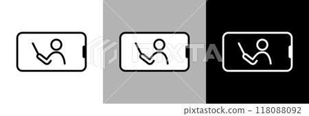 Illustration of taking online classes on a smartphone. Simple line drawing vector icon. Illustration of taking online classes on a smartphone. Simple line drawing vector icon. 118088092