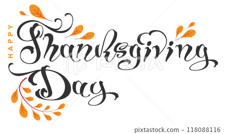 Happy thanksgiving day ornate lettering text for greeting card 118088116