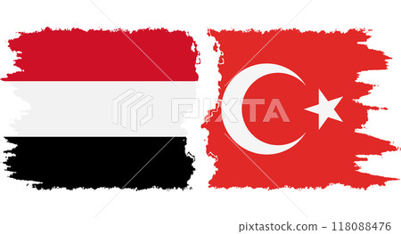 Turkey and Yemen grunge flags connection vector 118088476