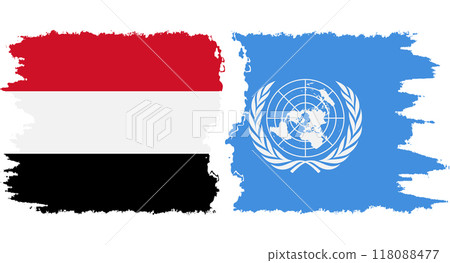 UN and Yemen grunge flags connection vector 118088477