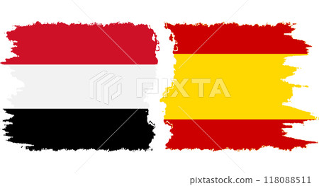 Spain and Yemen grunge flags connection vector 118088511