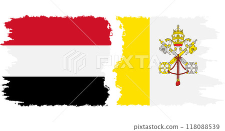 Vatican and Yemen grunge flags connection vector 118088539