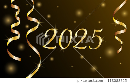 Golden numbers 2025 with with golden serpentine on a dark background. New Year greeting card 118088825