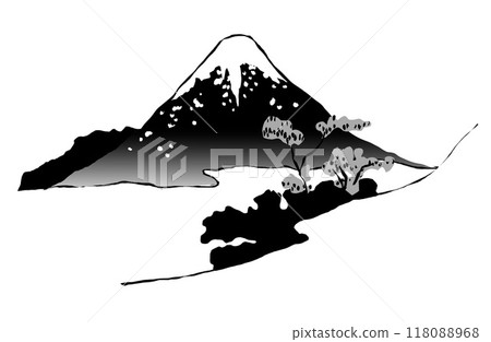Black and white ink painting and ukiyo-e style cutout illustration of Mt. Fuji Black and white ink painting and ukiyo-e style cutout illustration of Mt. Fuji 118088968