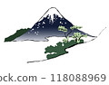 富士山的彩色水墨畫和浮世繪風格的剪紙插圖 118088969