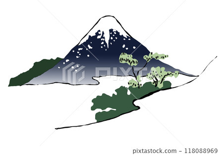 富士山的彩色水墨畫和浮世繪風格的剪紙插圖 富士山的彩色水墨畫和浮世繪風格的剪紙插圖 118088969