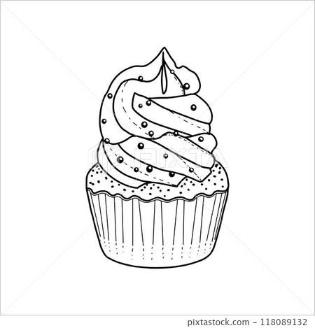 Hand drawn cupcake with cream. Vector illustration Hand drawn cupcake with cream. Vector illustration 118089132